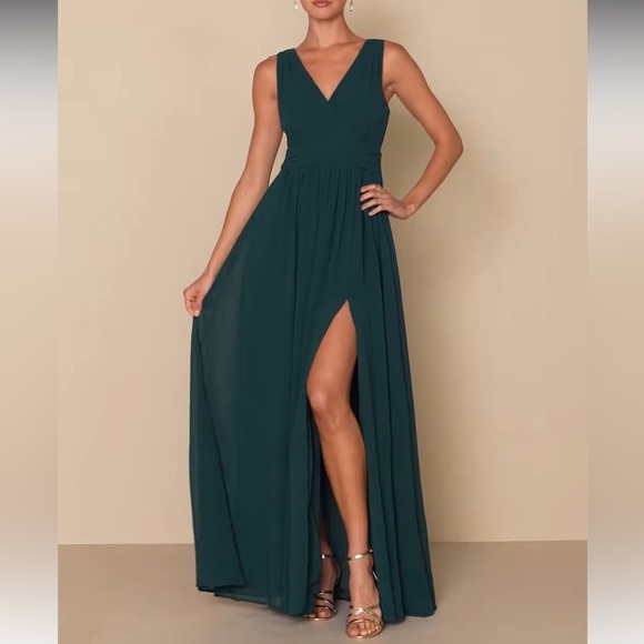 Lulus Dresses & Skirts - Lulus NWT Thoughts of Hue Emerald Green Surplice Maxi Dress Slit Formal Gown